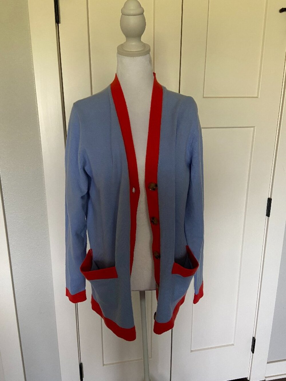 Ann Taylor Blue & Red Colorblock Cardigan Sweater Size M